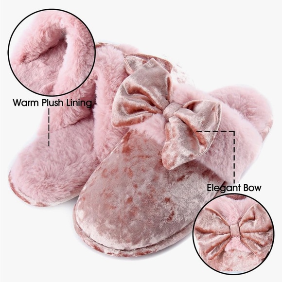 Pink Velvet Bowknot Slippers  size M (7-8) - Picture 4 of 6